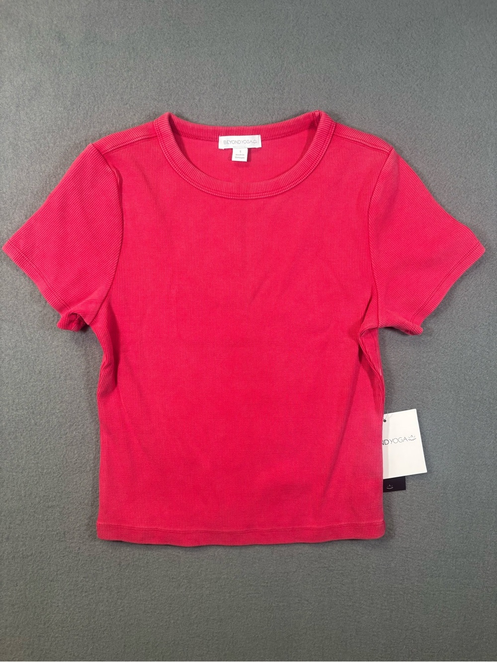 NWT Beyond Yoga Pink Ribbed Baby Tee Size Small